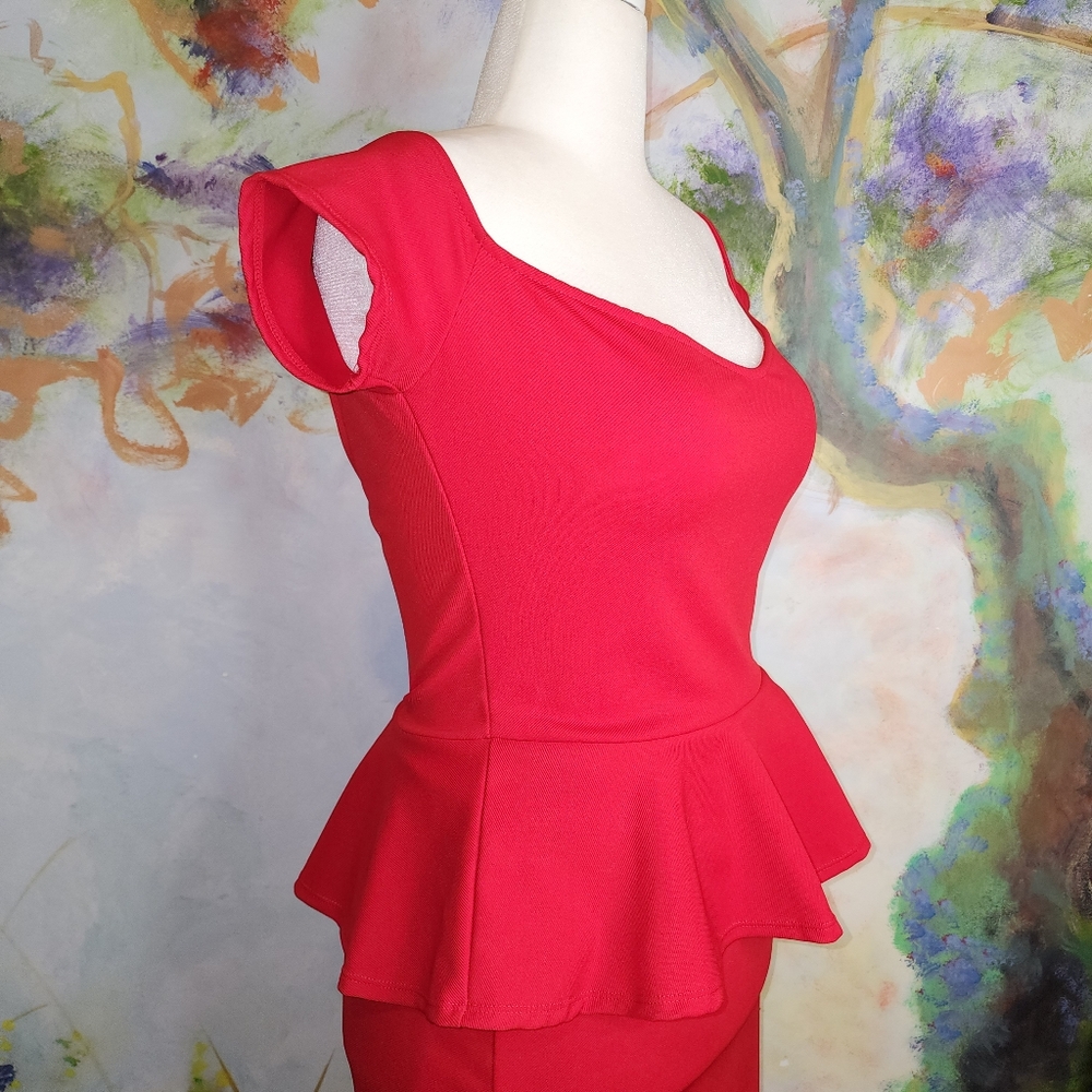 NWOT Red MAXI Dress with Peplum Style Skirt - Picture 3 of 14